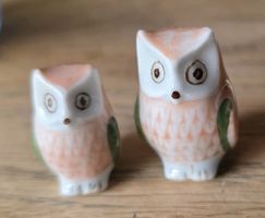 Eule Figur Keramik 2 stk. puppille Kreise Braun schwarz