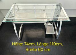 Helltöniger Glas Bürotisch mit Auszug, Guter Zustand!
