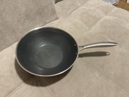 Bratpfanne Wok Edelstahl mit Wabenmuster 31cm Durchmesser