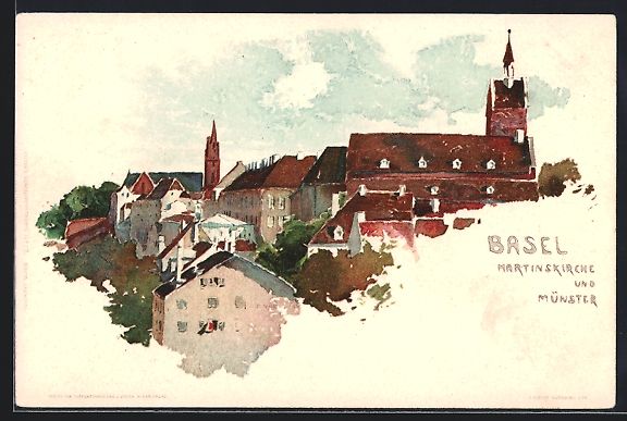 Cartoline postali: Litho Basel, Martinskirche, Münster – Usato da Berlin venduto da bartko-reher