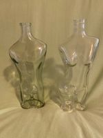 2 Glasflaschen Vasen Torso Körper Figuren Mann & Weib Frau