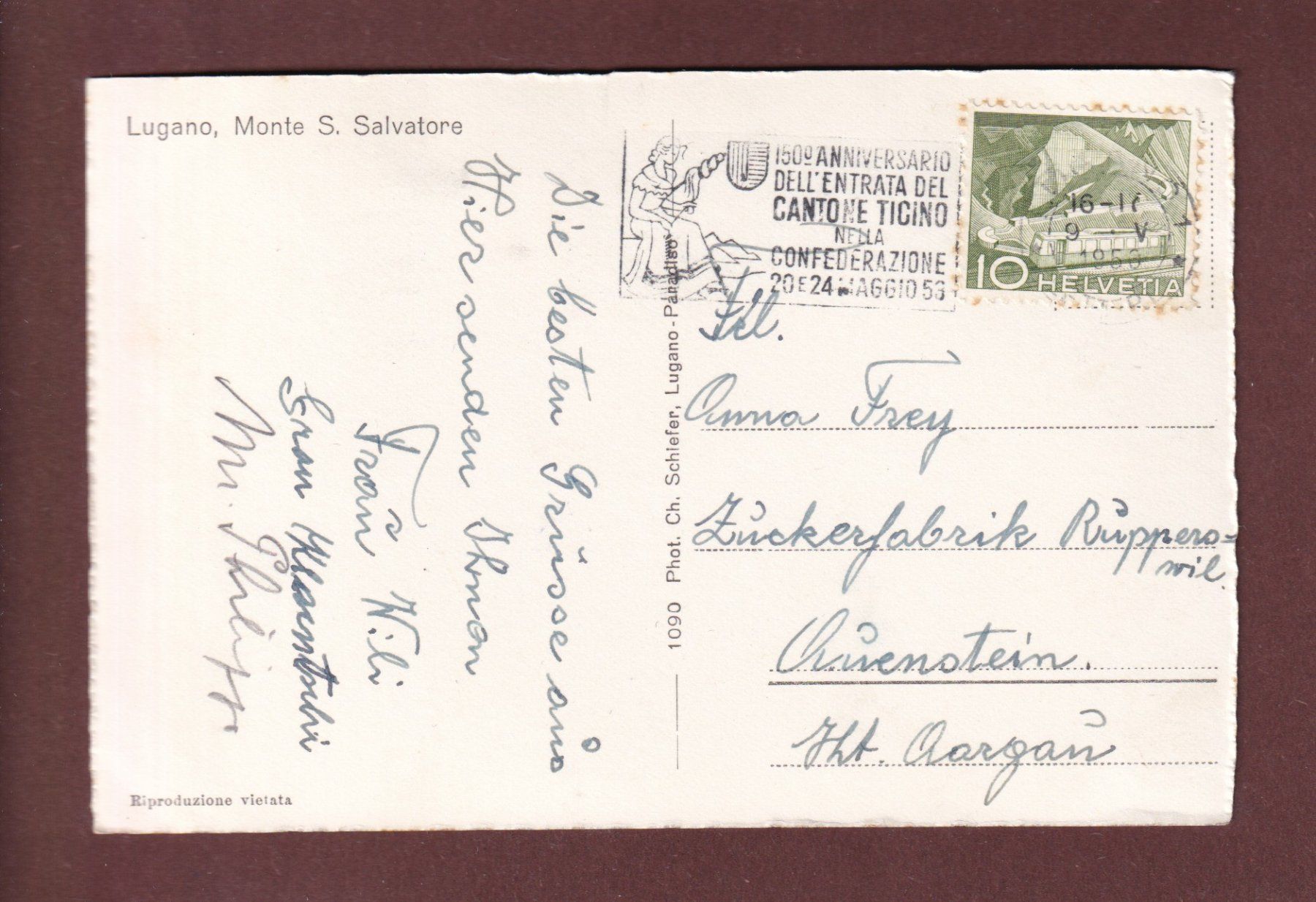 Cartoline postali: LUGANO - San Salvatore - 1950 – Usato da Pully venduto da nicecards-shop 1