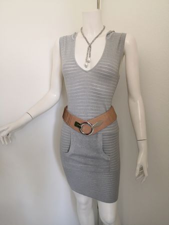 🤩MANGO STRICK-KLEID GRAU-SILBER & KAPUZE & TASCHEN