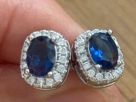 Luxus Elegante Zirkonia Ohrstecker Farbe: Silber/Dunkelblau