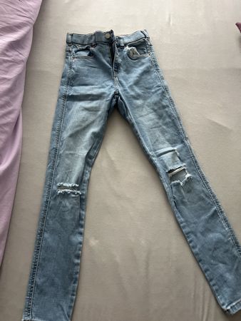 Damen Jeanshose Gr. 34, hellblau, Destroyed Look, Skinny Fit