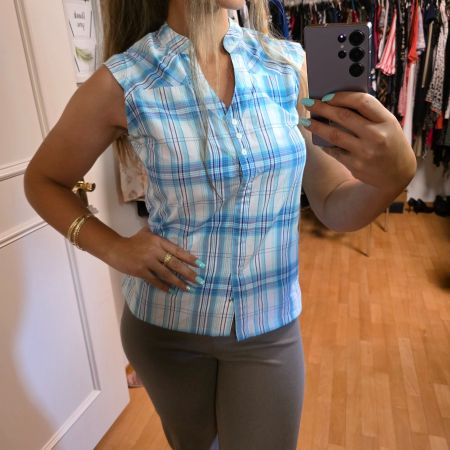 Sommerliche Bluse von Eider, hellblau kariert, Gr. 38