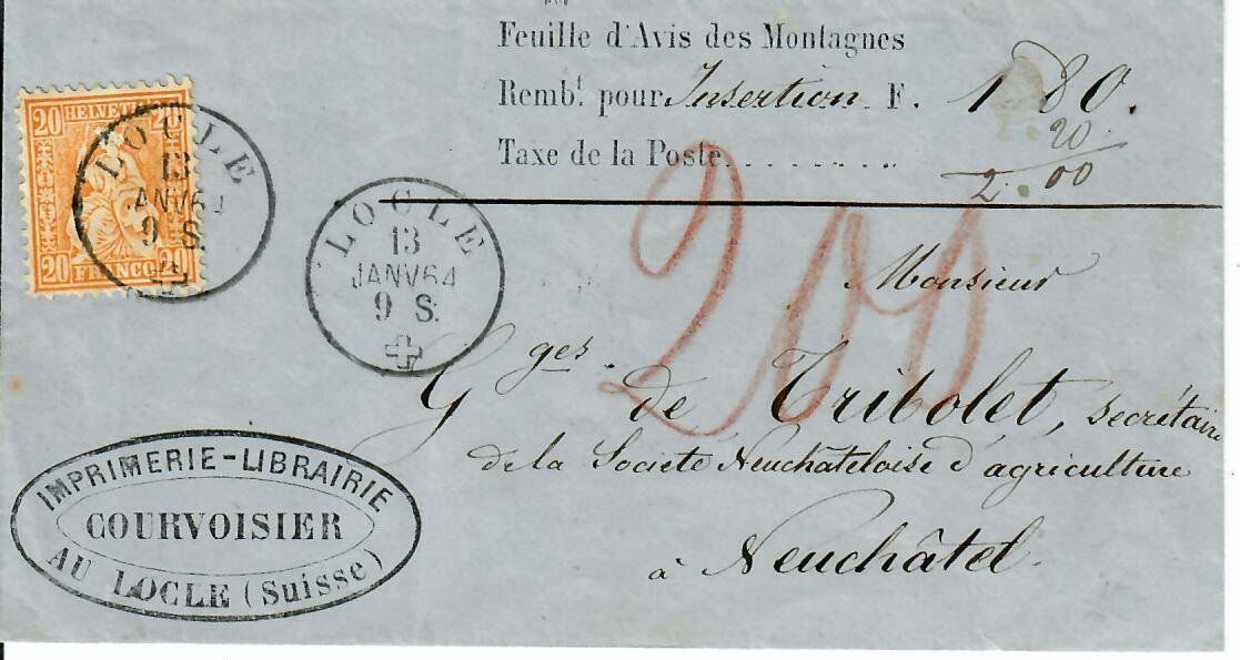Alle Briefmarken: Kleinbrief, Locle - Neuchâtel  1864 – Gebraucht aus Hochdorf von Ziegel-16