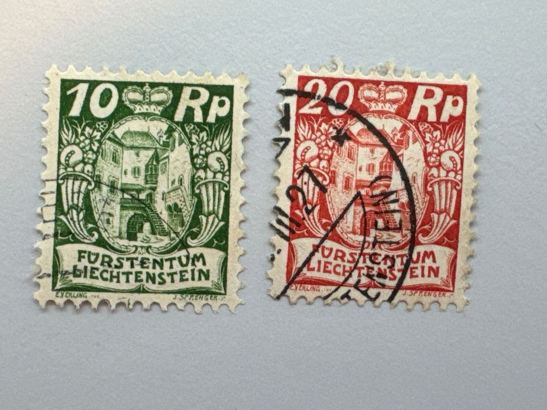 Alle Briefmarken: 1924-27, Winzer oder Schlosshof Vaduz, FL67+69 – Gebraucht aus Küssnacht am Rigi von POSTOMASTER