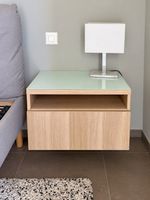 2 IKEA BESTA Bedside Tables – White Stained Oak + Glass Tops