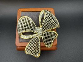 Vintage-Brosche Goldfarbe Schleife mit Strasssteinen