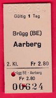 KARTON BILLETT, BRÜGG - AARBERG, 2.KLASSE, EINFACH, 1984