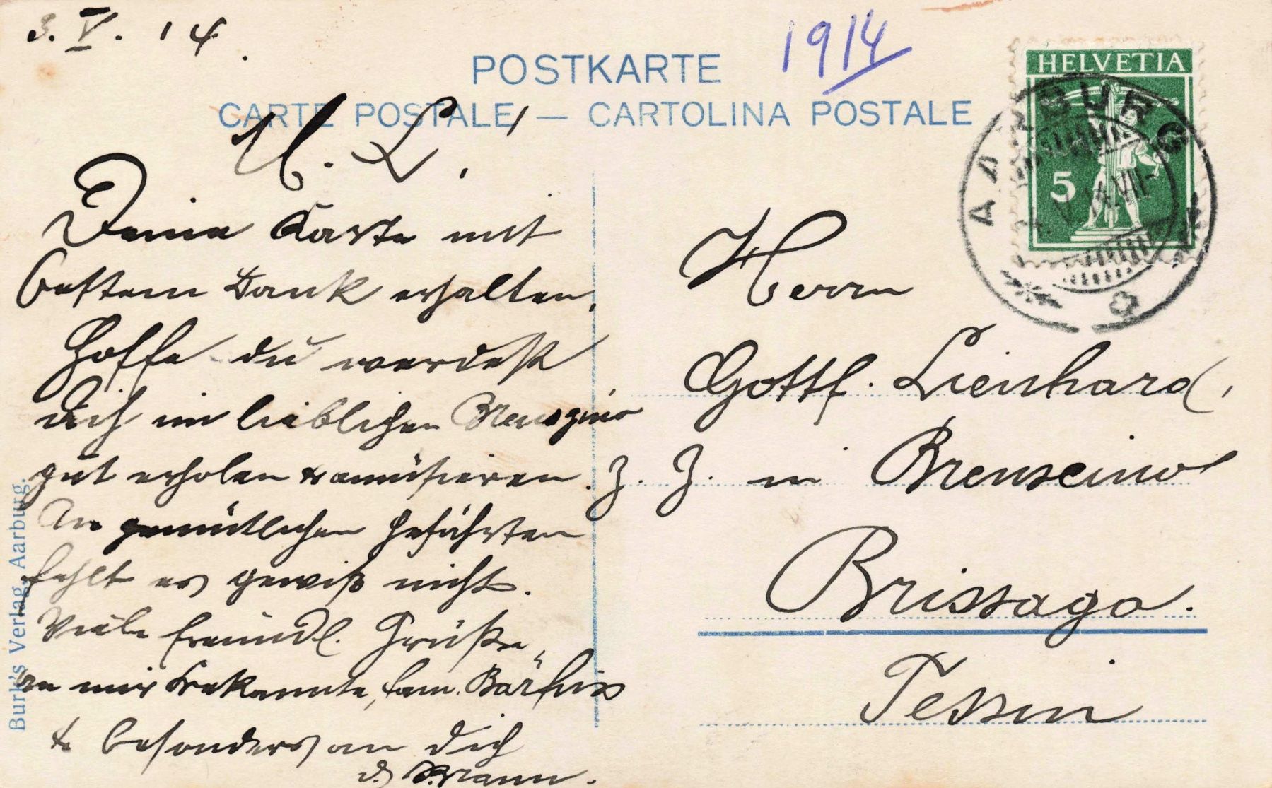 Cartoline postali: Aarburg – Usato da Biasca venduto da Blenio71 1