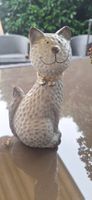 Katzenfigur Keramik grau mit Glöckchen