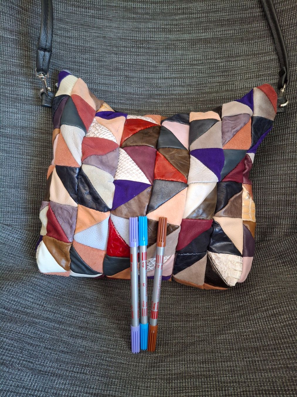 Borse da donna: Schicke Leder Patchwork Umhängetasche Handarbeit – Nuovo (secondo la descrizione) da Bellikon venduto da MellonCollieMitTwint 3