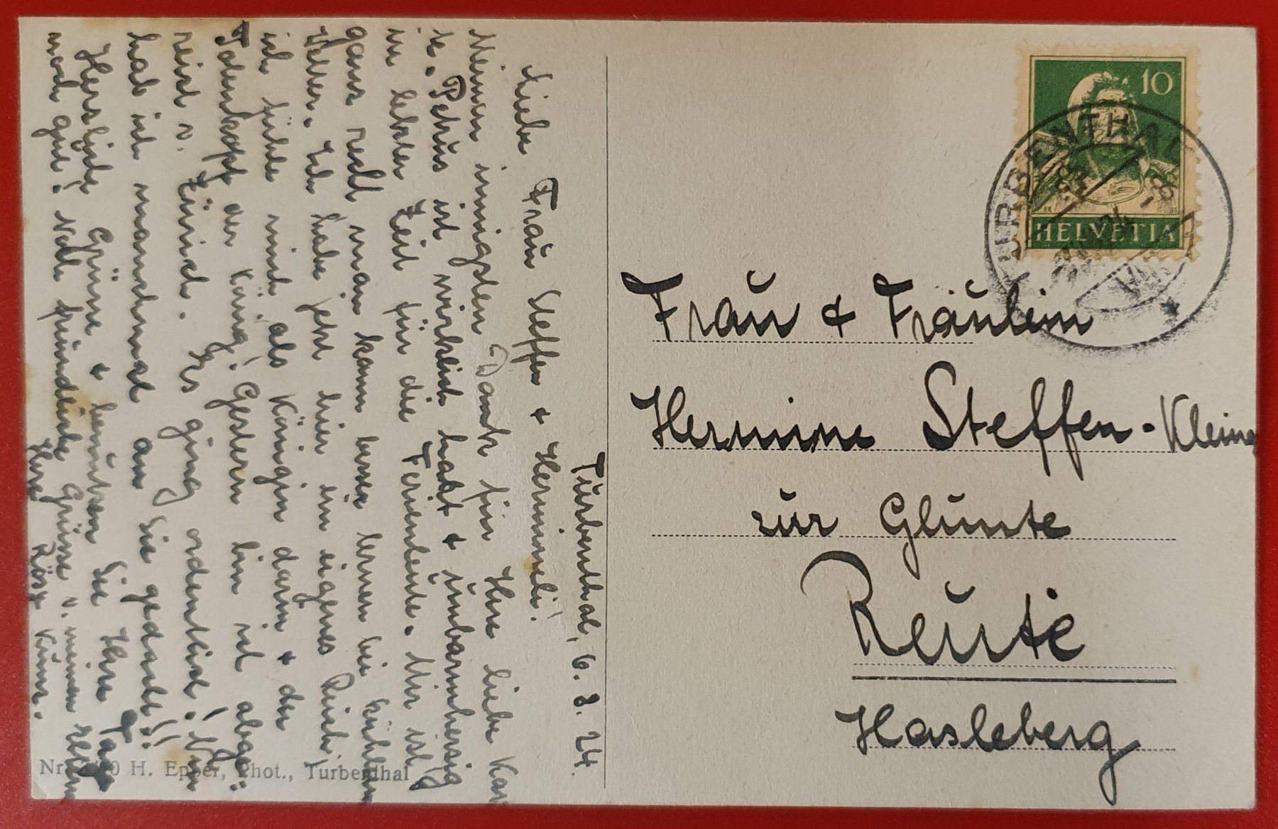 Cartoline postali: Turbenthal - Ausserdorf 1924 – Usato da Kreuzlingen venduto da Rschweiz1 1