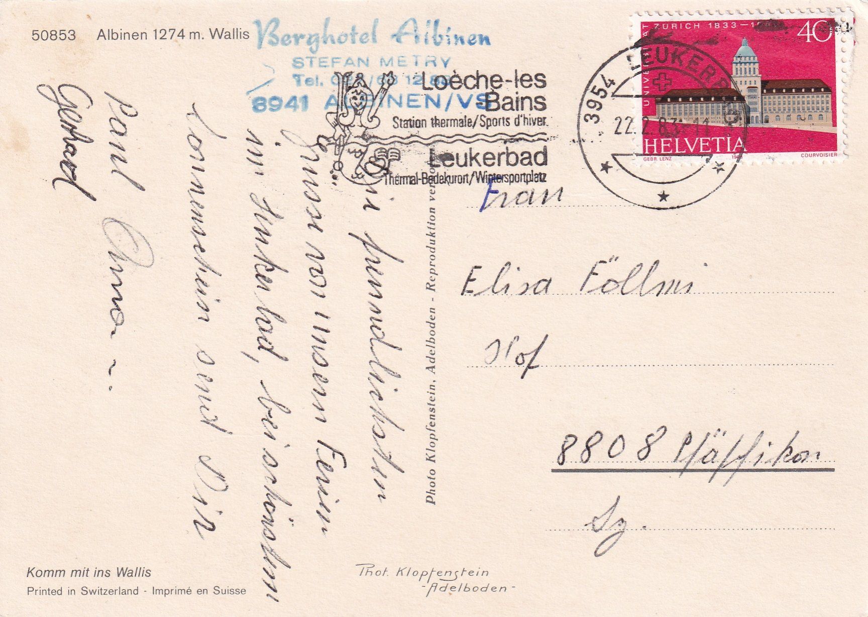 Cartoline postali: Albinen VS /ay – Usato da Hombrechtikon venduto da Rudolf07 1