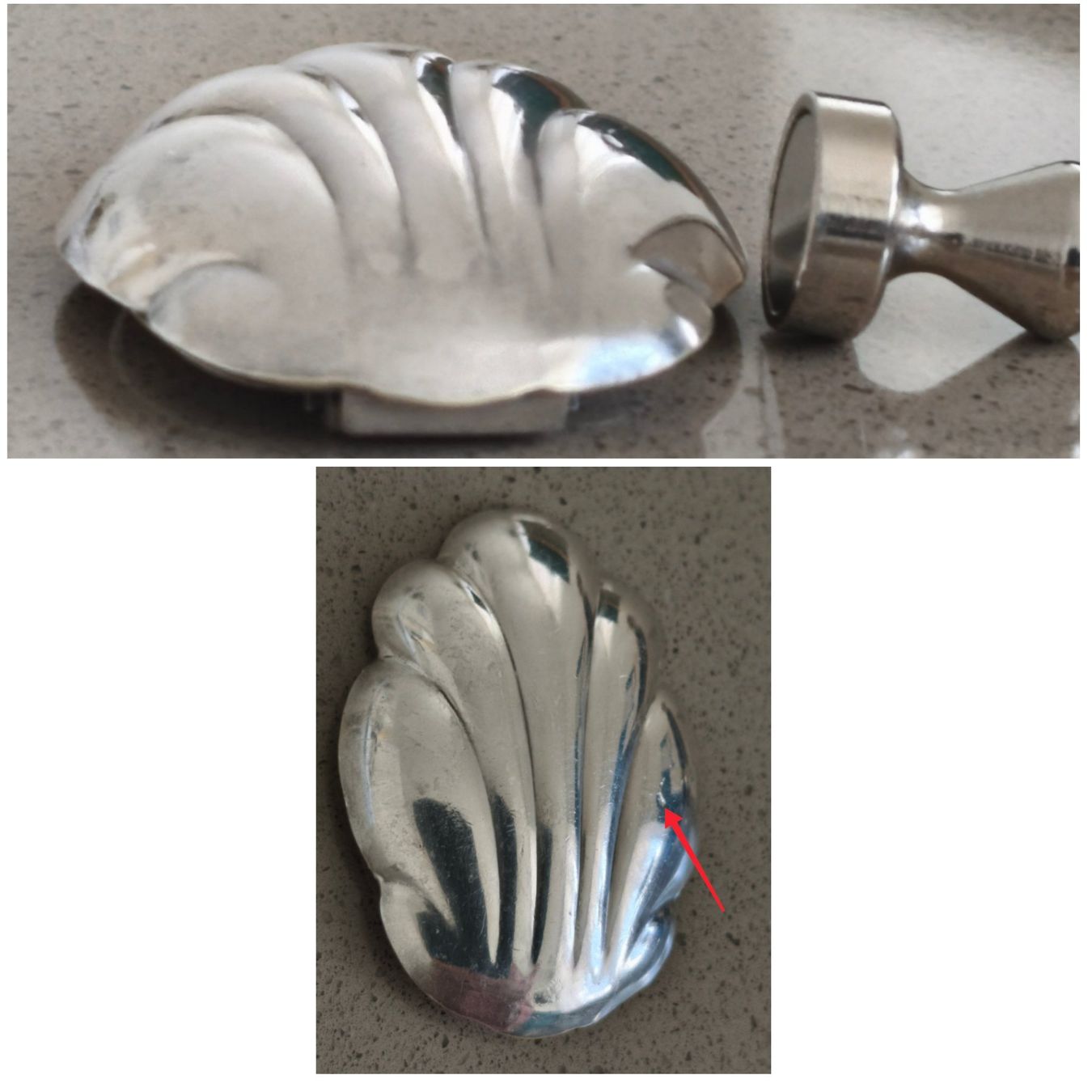 Broschen & Nadeln: Vintage Tuch - Brosche in Muschelform, versilbert – Gebraucht aus Zürich von Tanteemma369 6