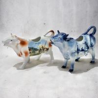 2x magnifiques pots à lait vintage vaches en porcelaine