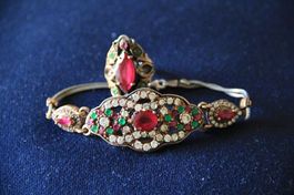 Ring und Armband Set aus 925 Silber, mit Rubin und Smaragd