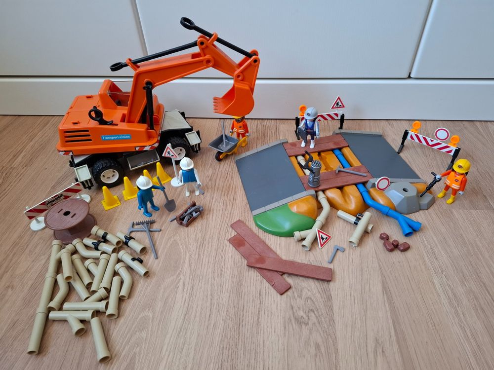 Playmobil 3472 Pelleteuse Vintage De 1979 + Trains 4027 Et 4053 - Très Bon état, Avec Extras