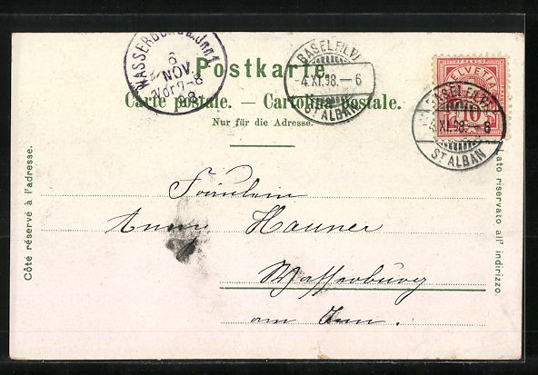 Cartoline postali: Litho Basel, Strassburger Denkmal, Das R – Usato da Berlin venduto da bartko-reher 1