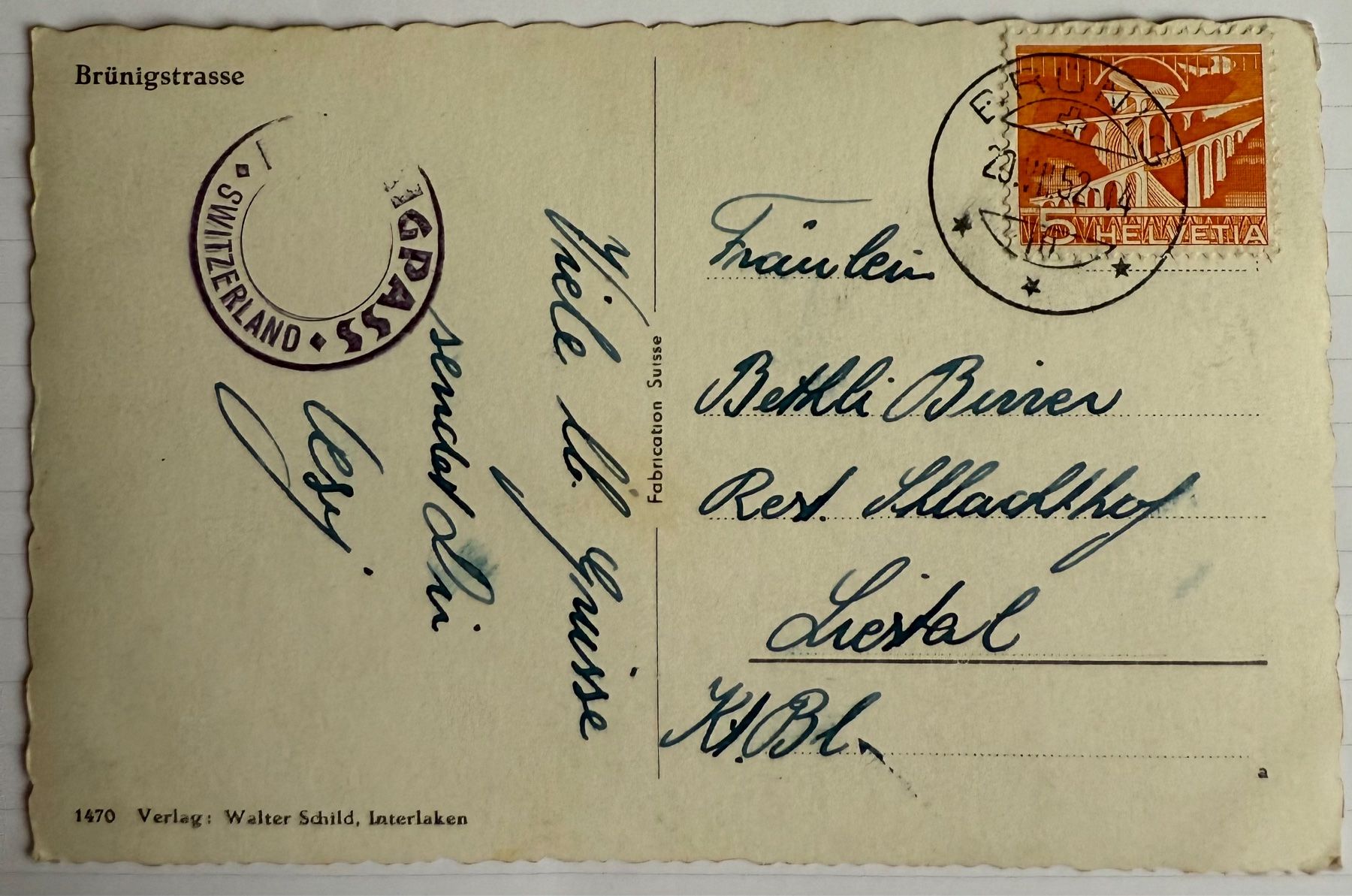 Cartoline postali: Brünig - Animation 1952 – Usato da Lutry venduto da Ediego 2