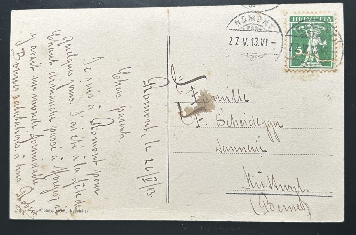 Cartoline postali: AK Romont 1913 – Usato da Horw venduto da Tellbub 1