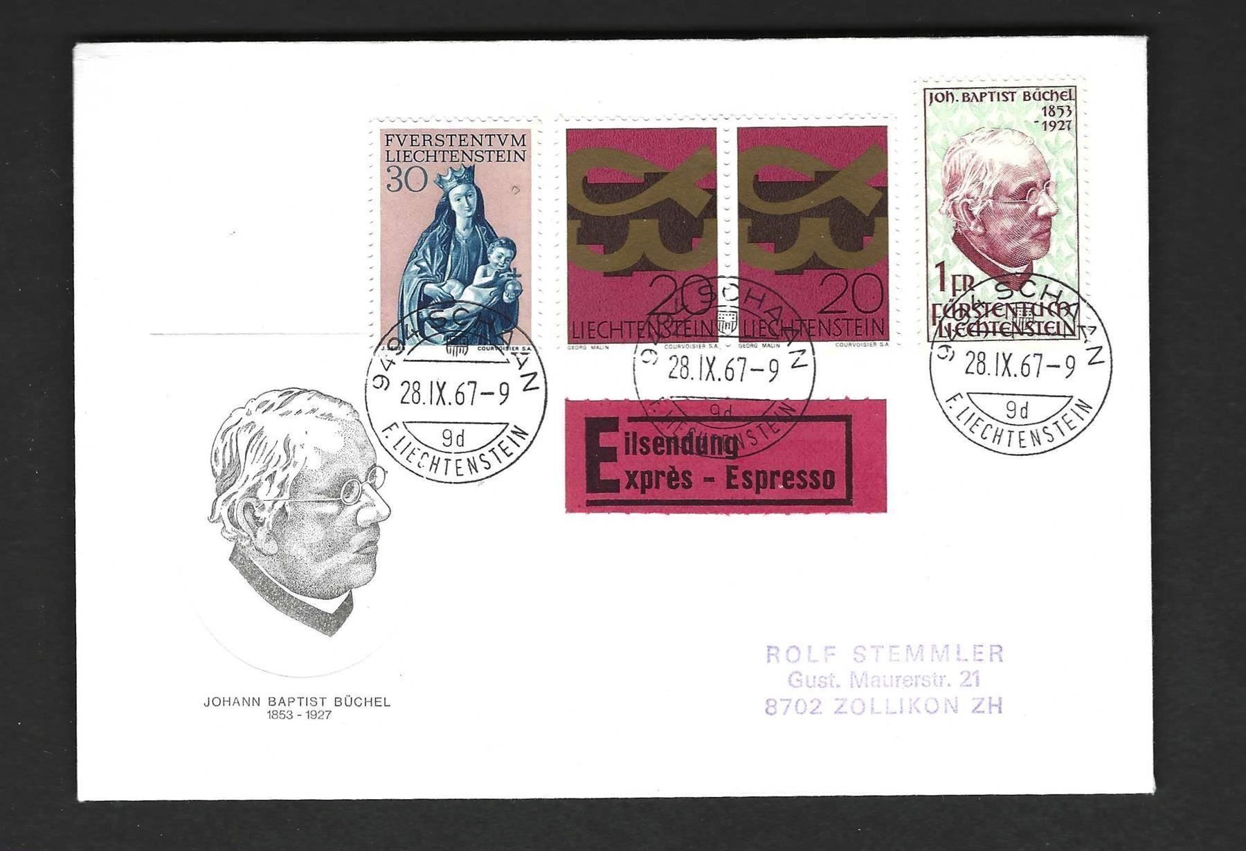 Buste & buste per spedizione: FDC Einschreiben Liechtenstein 67 Eils – Usato da Koblenz venduto da Markenhimmel