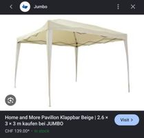 Pavillon Home and More klappbar beige/weiss 2.6 x 3 x 3 Mete