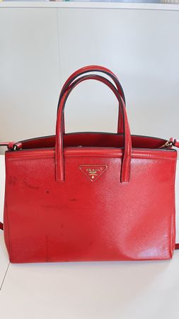 PRADA Arancio Saffiano Vernice Leather Tote Bag