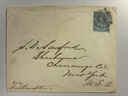 1887 QV Cover GB 2 1/2d stamp London to NY via Southampton