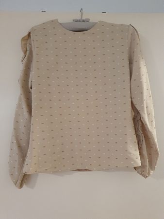 Beige Damenbluse Gr. S, Raffung, Punkte