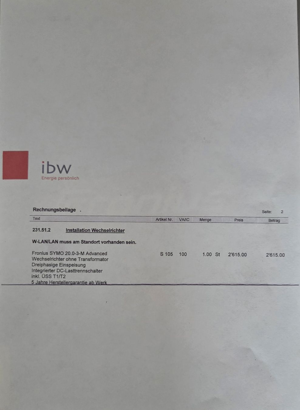 Fronius Inverter: FRONIUS SYMO ADVANCED (Inst. Wechselrichter) – Nuovo (secondo la descrizione) da Wohlen AG venduto da ZEIT-RAUM 2