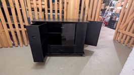 TV MÖBEL SCHRANK SCHWARZ MIT GLAS UND SCHUBLADE MIT RÄDERN