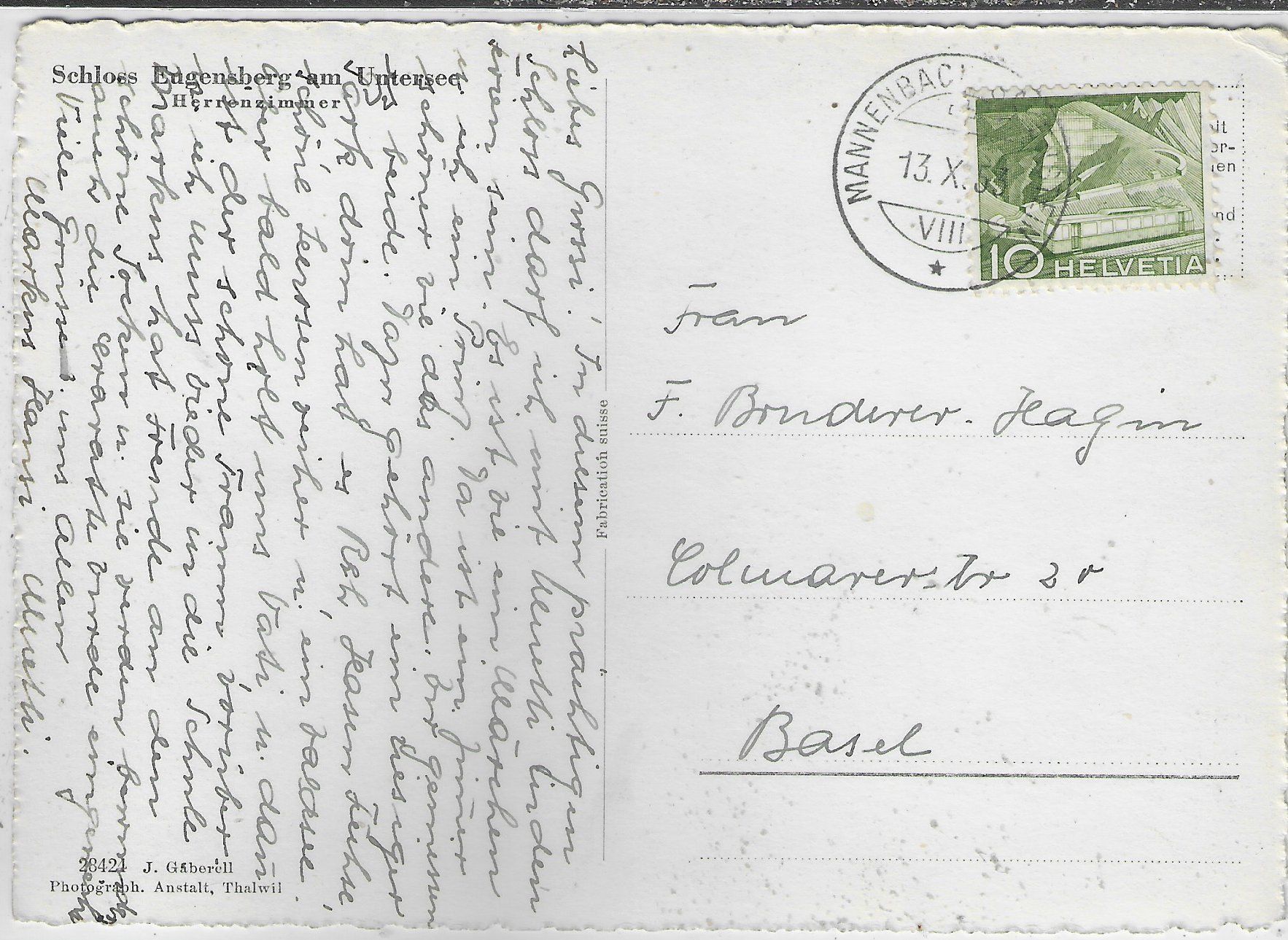 Cartoline postali: Schloss Eugensberg am Untersee - Herrenzimmer – Usato da Ettingen venduto da Kartenplanet 1