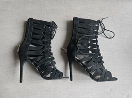 Black Suede Lace Up Heels Size 38 - comfortable
