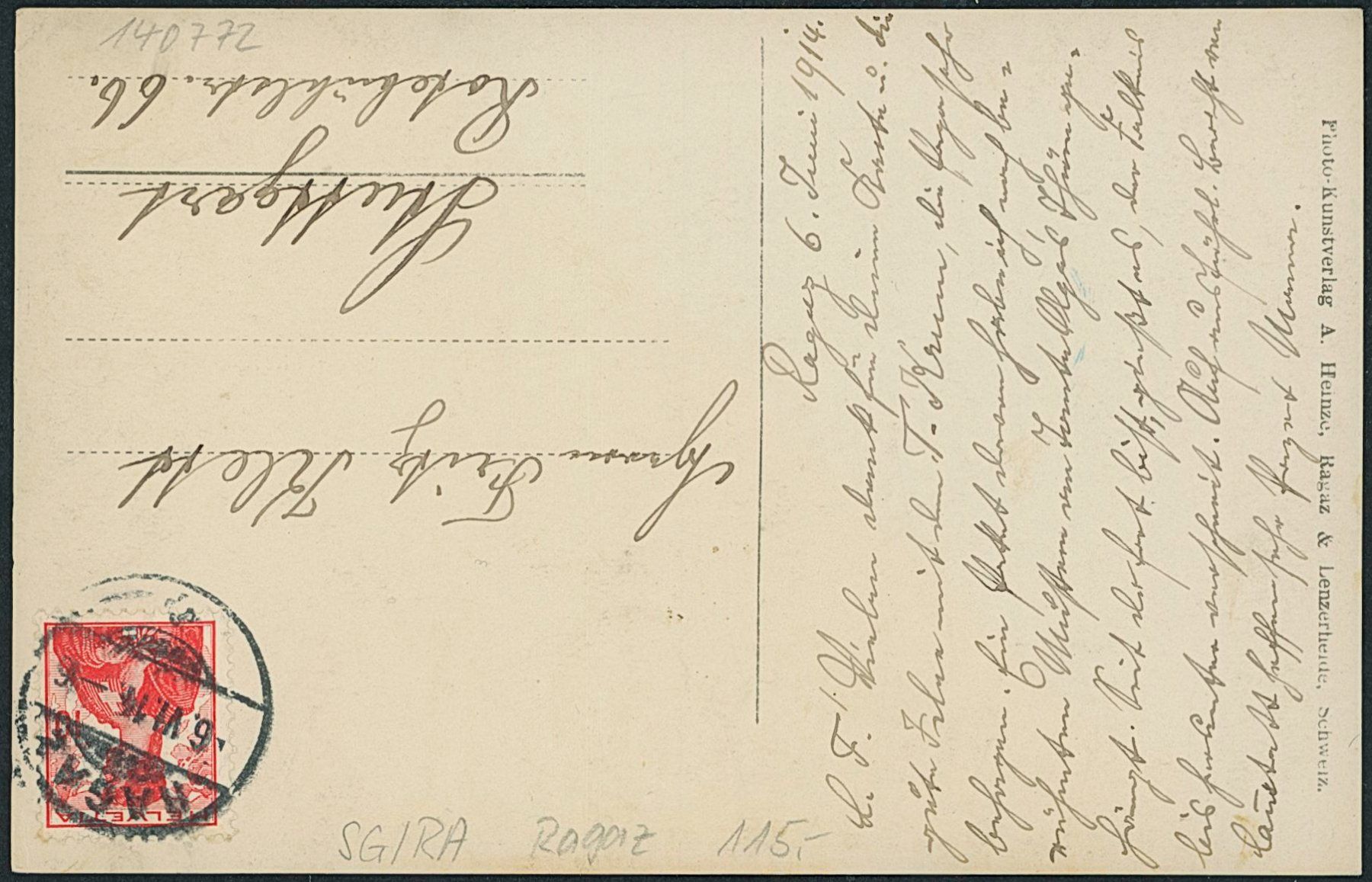 Cartoline postali: SG Ragaz – Usato da Schindellegi venduto da masutka7 1