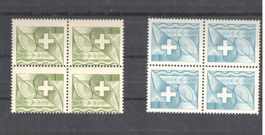 🇨🇭Probedruck 1956 * 2 blocks of 4 stamps * blue & green