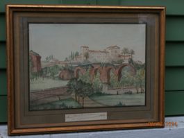 Aquarell 1876 Rom Chiesa Buonaventura ViaSan Gregorio Italia