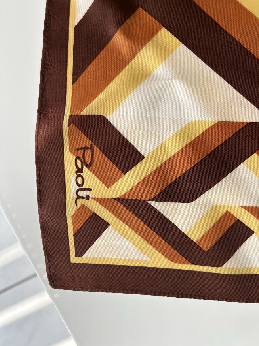 Foulards & écharpes: Paoli scarf geometric pattern brown yellow silk – Neuf (Voir description) à Saland par ele_vc96 1