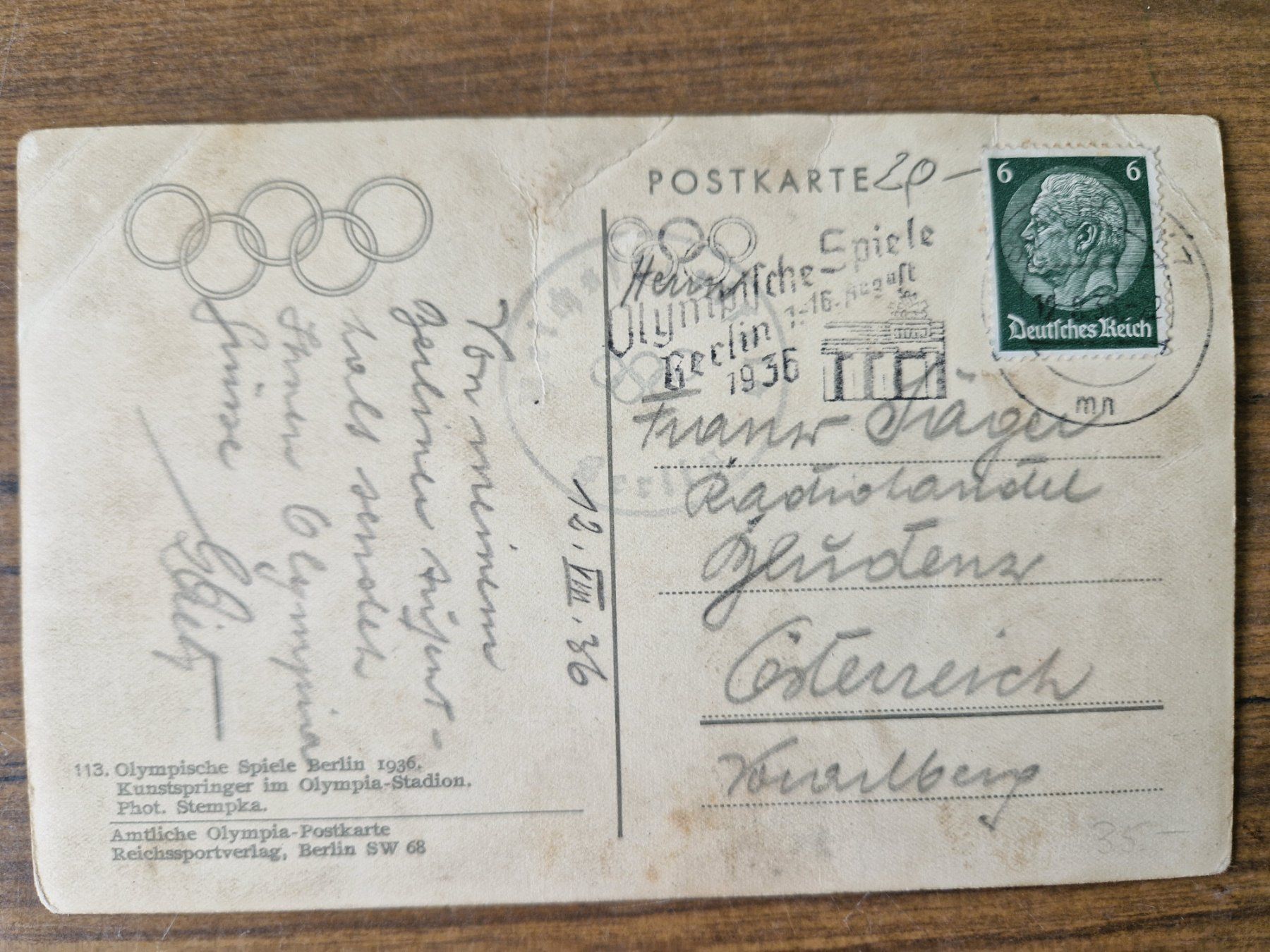 Ansichtskarten: Olympische Spiele 1936 Wasserspringen – Gebraucht aus Mörschwil von aik_x8mc 1