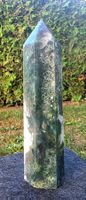 💚🤍 Beeindruckender Moosachat Obelisk in AAA-Qualität ✨