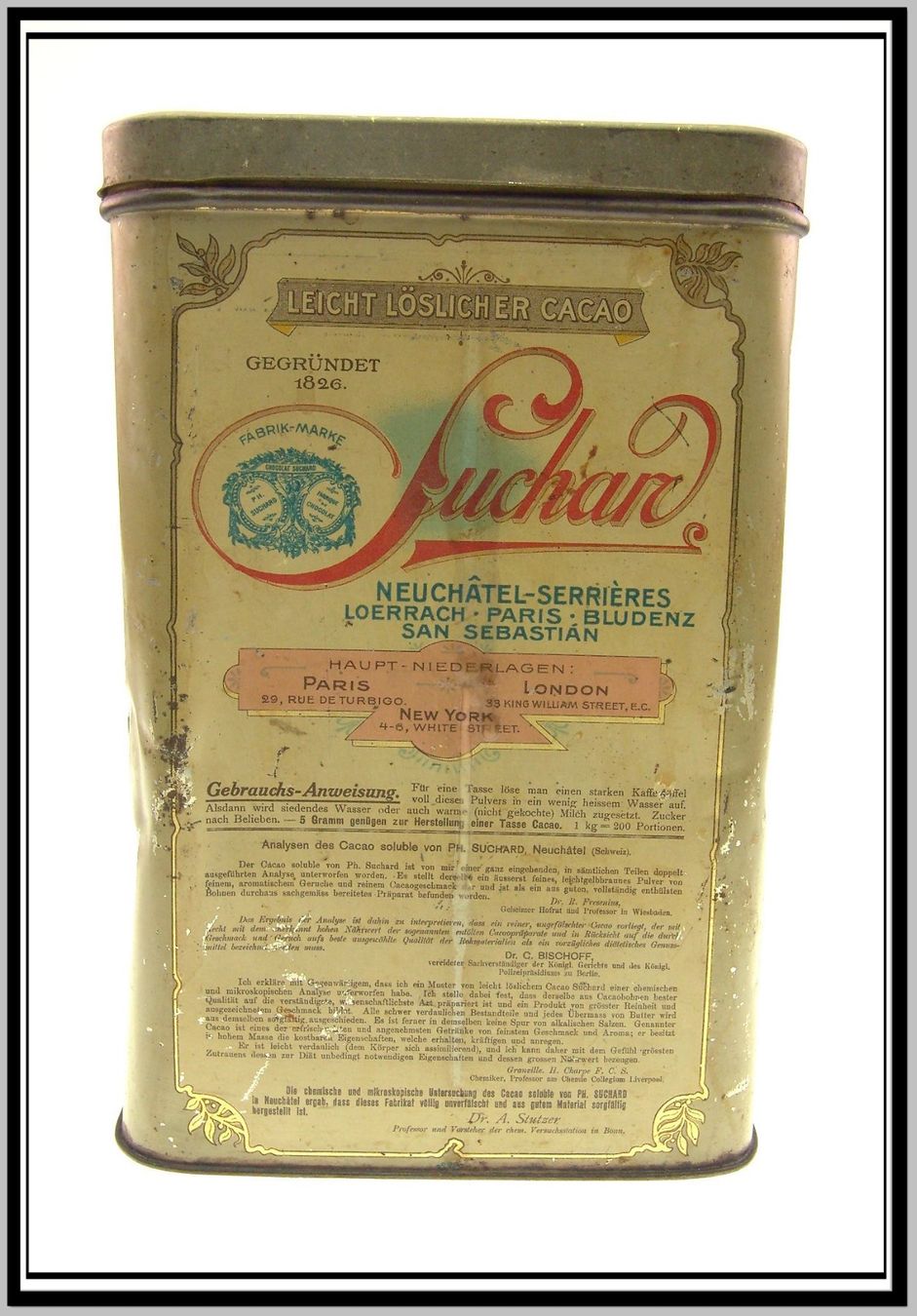 Suchard Dosen: PH. Suchard Neuchâtel CACAO Blechbüchse / -dose mit Deckel – Gebraucht aus Langenthal von Antik_Huesli 3