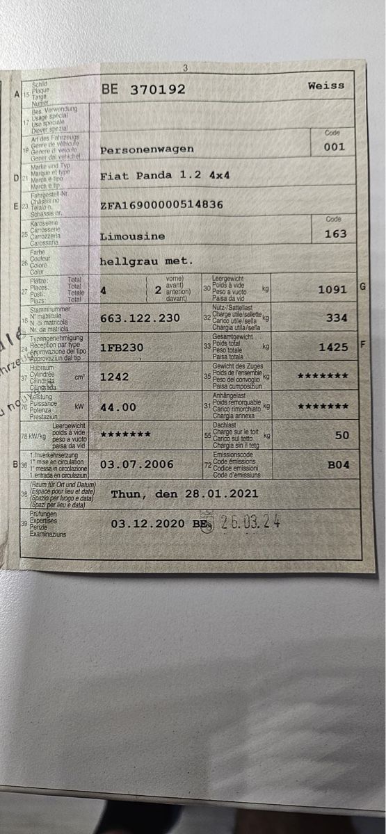 Fiat Automobili: Fiat Panda 1.2 4x4 Limousine hellgrau met. – Difettoso da Kirchdorf BE venduto da silub 3