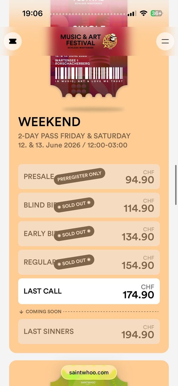 Biglietti: 1 saint whoo weekend pass – Nuovo e nell'imballaggio originale da St. Gallen venduto da sjo_75mm
