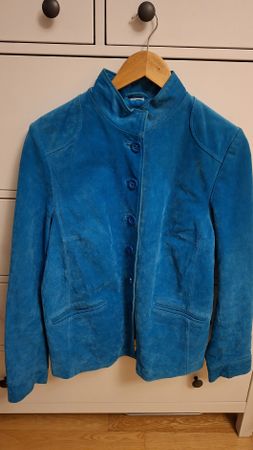 Giacca vintage in vera pelle blu turchese, taglia 44!