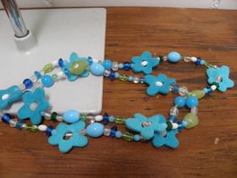 vintage Filz-Blumen-Collier mit Glasperlen