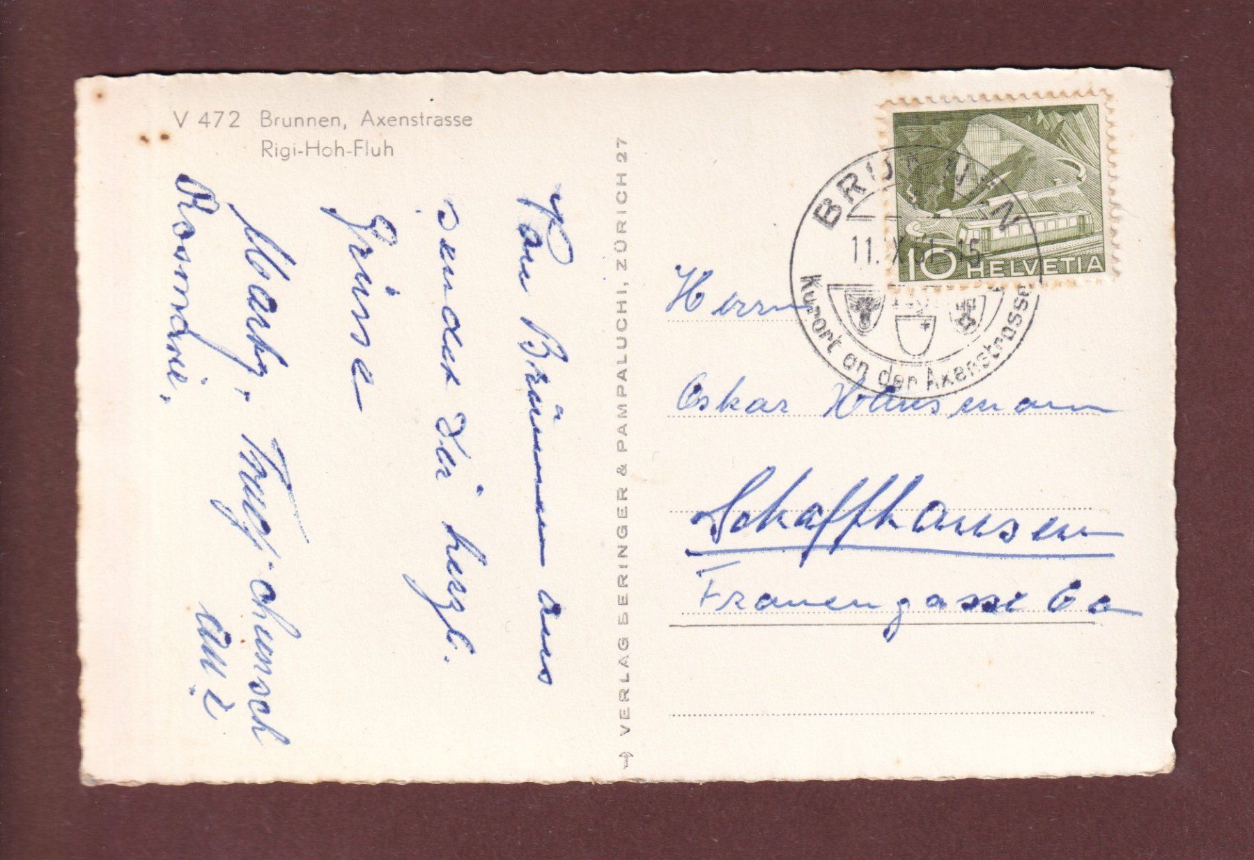 Cartoline postali: Axenstrasse - BRUNNEN - 1951 – Usato da Pully venduto da nicecards-shop 1
