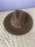 Chapeau brun avec plume 