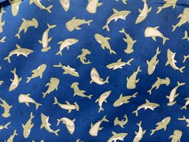 Tissu coton bleu imprimé requins